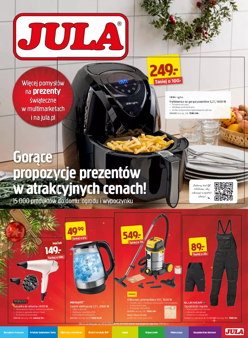 Gazetka promocyjna Jula - Gazetka - ważna 09.12.2022 do 05.01.2023 - strona 1 - produkty: Artykuły budowlane, Czajnik, Czajnik elektryczny, Dzbanek, Fa, Gra, HP, Odkurzacz, Odkurzacz przemysłowy, Ogród, Olej, Suszarka, Szyny, Telefon, Tera