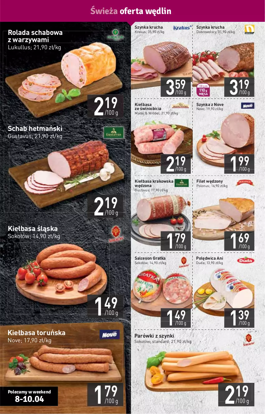 Gazetka promocyjna Stokrotka - Supermarket - ważna 08.04 do 14.04.2021 - strona 4 - produkty: BIC, Duda, Gra, HP, Kiełbasa, Kiełbasa krakowska, Kiełbasa śląska, Krakus, Parówki, Parówki z szynki, Polędwica, Rolada, Salceson, Sok, Sokołów, Szynka, Warzywa