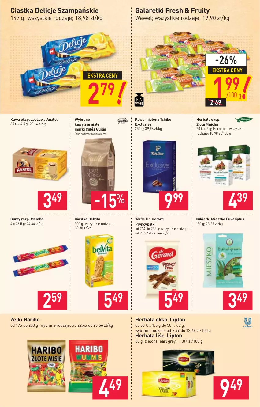 Gazetka promocyjna Stokrotka - Supermarket - ważna 08.04 do 14.04.2021 - strona 7 - produkty: BelVita, Ciastka, Cukier, Cukierki, Delicje, Earl Grey, Gala, Galaretki, Haribo, Herbapol, Herbata, Kawa, Kawa mielona, Lipton, Mamba, Tchibo, Wafle, Wawel