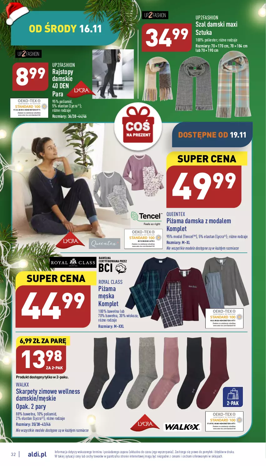 Gazetka promocyjna Aldi - Pełny katalog - ważna 14.11 do 19.11.2022 - strona 32 - produkty: Fa, Karp, Moda, Piżama, Queentex, Rajstopy, Szal, Top, Wełna