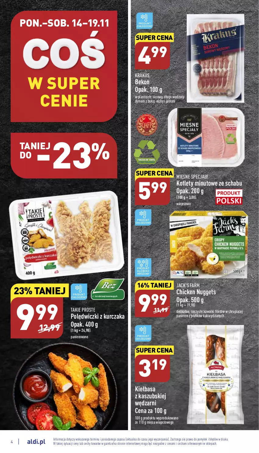 Gazetka promocyjna Aldi - Pełny katalog - ważna 14.11 do 19.11.2022 - strona 4 - produkty: Beko, Fa, Kawa, Kiełbasa, Kotlet, Krakus, Kurczak, Mięsne specjały, Polędwiczki z kurczaka, Ser