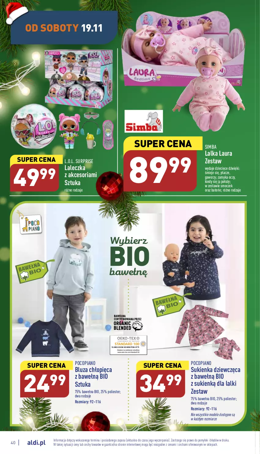 Gazetka promocyjna Aldi - Pełny katalog - ważna 14.11 do 19.11.2022 - strona 40 - produkty: Bluza, Dzieci, L.O.L., Lalka, Laur, Pocopiano, Sukienka, Wełna