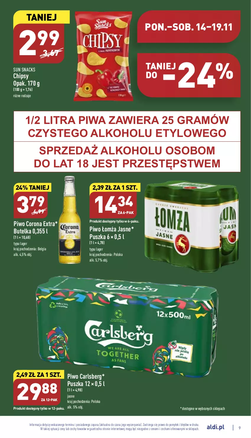 Gazetka promocyjna Aldi - Pełny katalog - ważna 14.11 do 19.11.2022 - strona 9 - produkty: Carlsberg, Chipsy, Corona Extra, Gra, LG, Piwa, Piwo