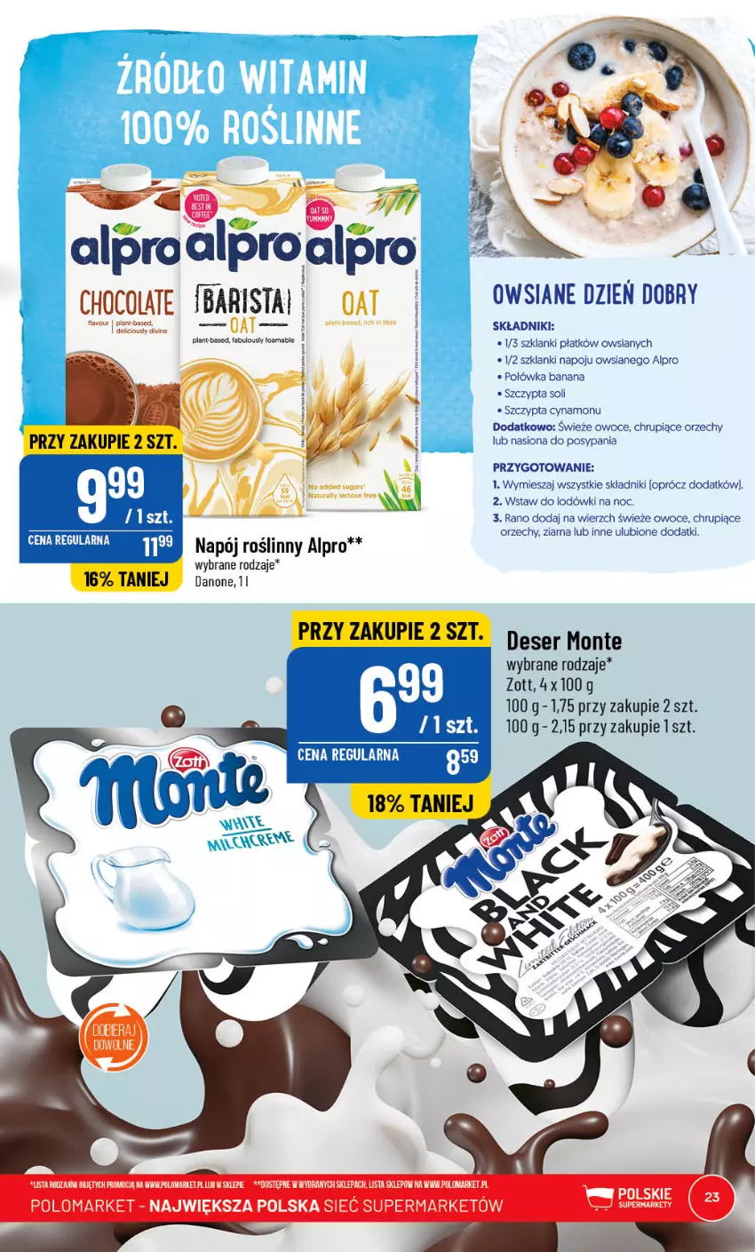 Gazetka promocyjna PoloMarket - Gazetka pomocyjna - ważna 26.04 do 02.05.2023 - strona 23 - produkty: Alpro, Danone, Deser, Divine, Fa, LG, Monte, Napój, Napój roślinny, Ser, Zott