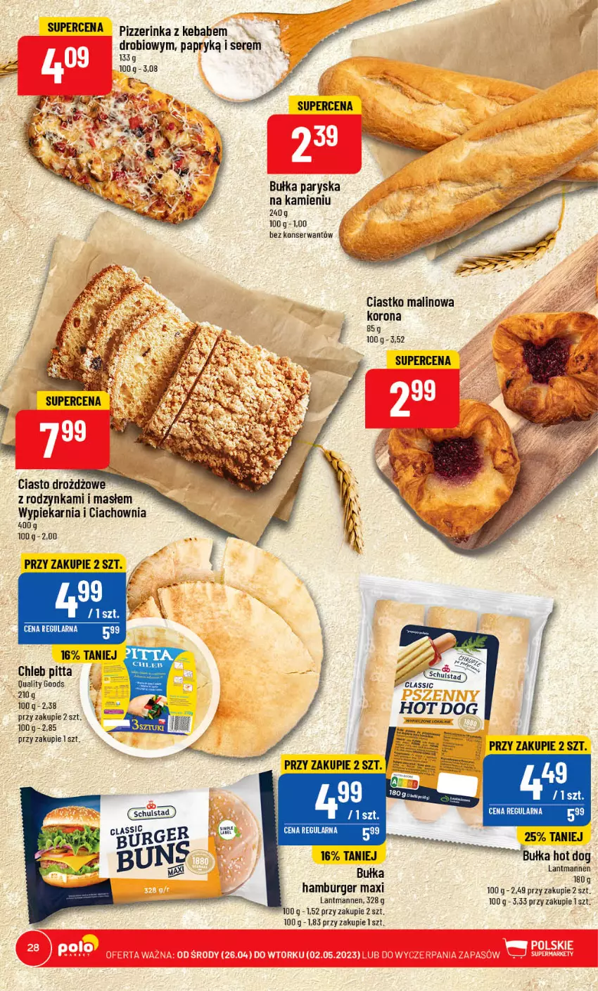 Gazetka promocyjna PoloMarket - Gazetka pomocyjna - ważna 26.04 do 02.05.2023 - strona 28 - produkty: Bułka, Burger, Chleb, Hamburger, Hot dog, Inka, Kebab, Ser