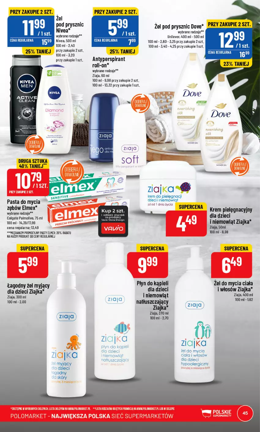 Gazetka promocyjna PoloMarket - Gazetka pomocyjna - ważna 26.04 do 02.05.2023 - strona 45 - produkty: Antyperspirant, Colgate, Dove, Dzieci, Elmex, LG, Nivea, Palmolive, Płyn do kąpieli, Tusz, Ziaja, Ziajka