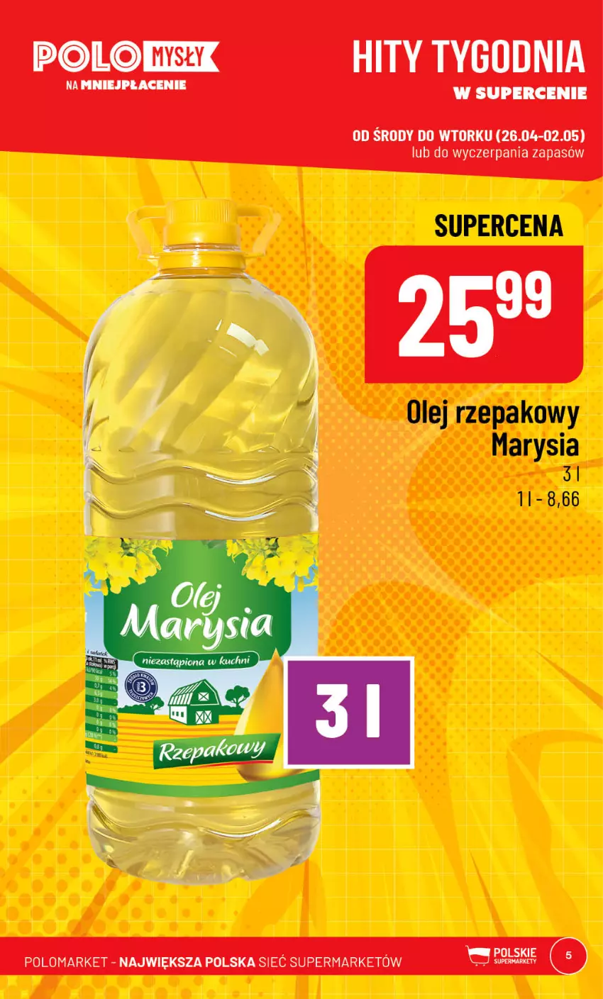 Gazetka promocyjna PoloMarket - Gazetka pomocyjna - ważna 26.04 do 02.05.2023 - strona 5 - produkty: Olej, Olej rzepakowy