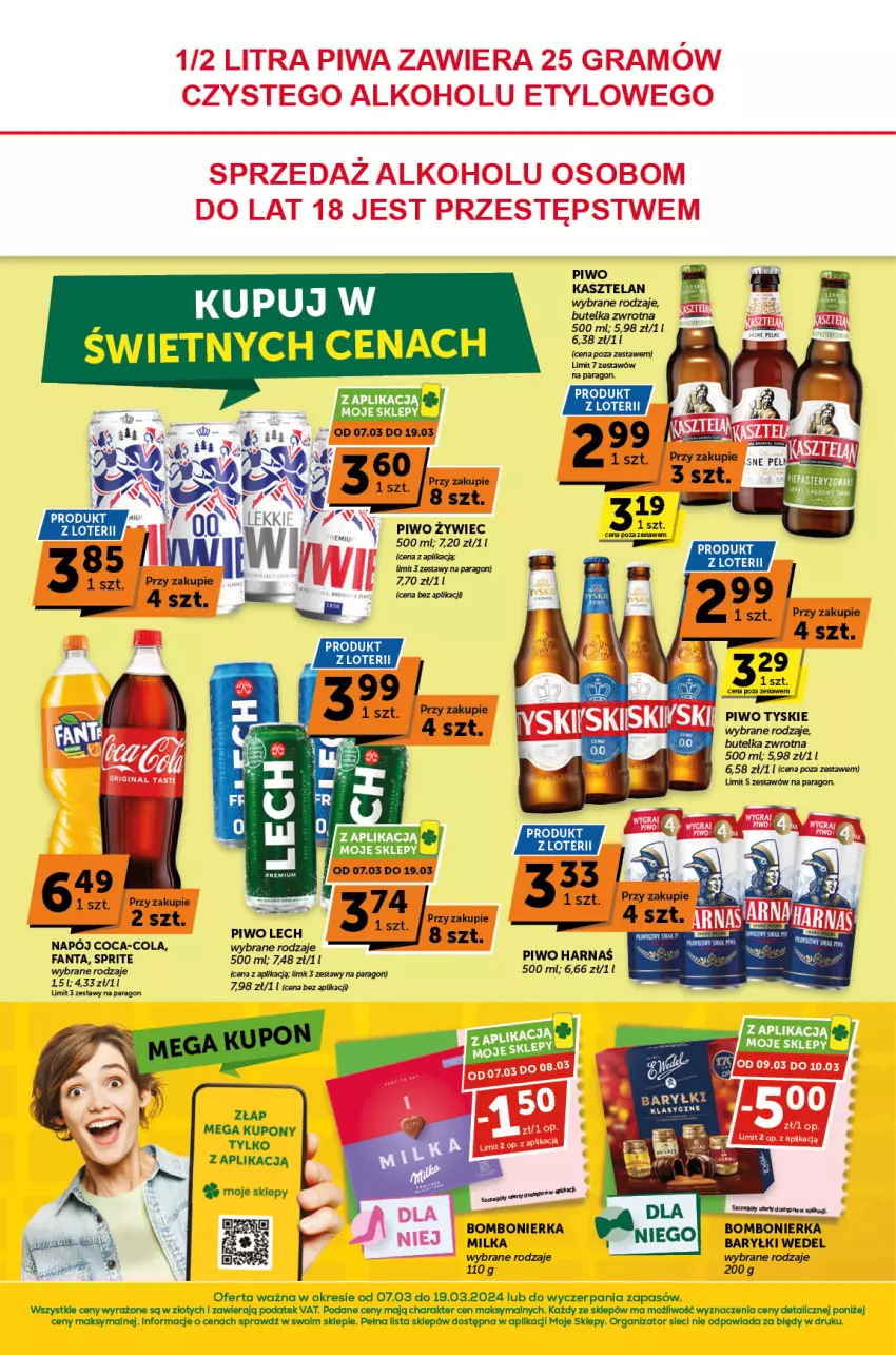 Gazetka promocyjna ABC - ważna 07.03 do 19.03.2024 - strona 4 - produkty: Baryłki, Coca-Cola, Fa, Fanta, Harnaś, Kasztelan, Milka, Piwo, Sprite, Tyskie