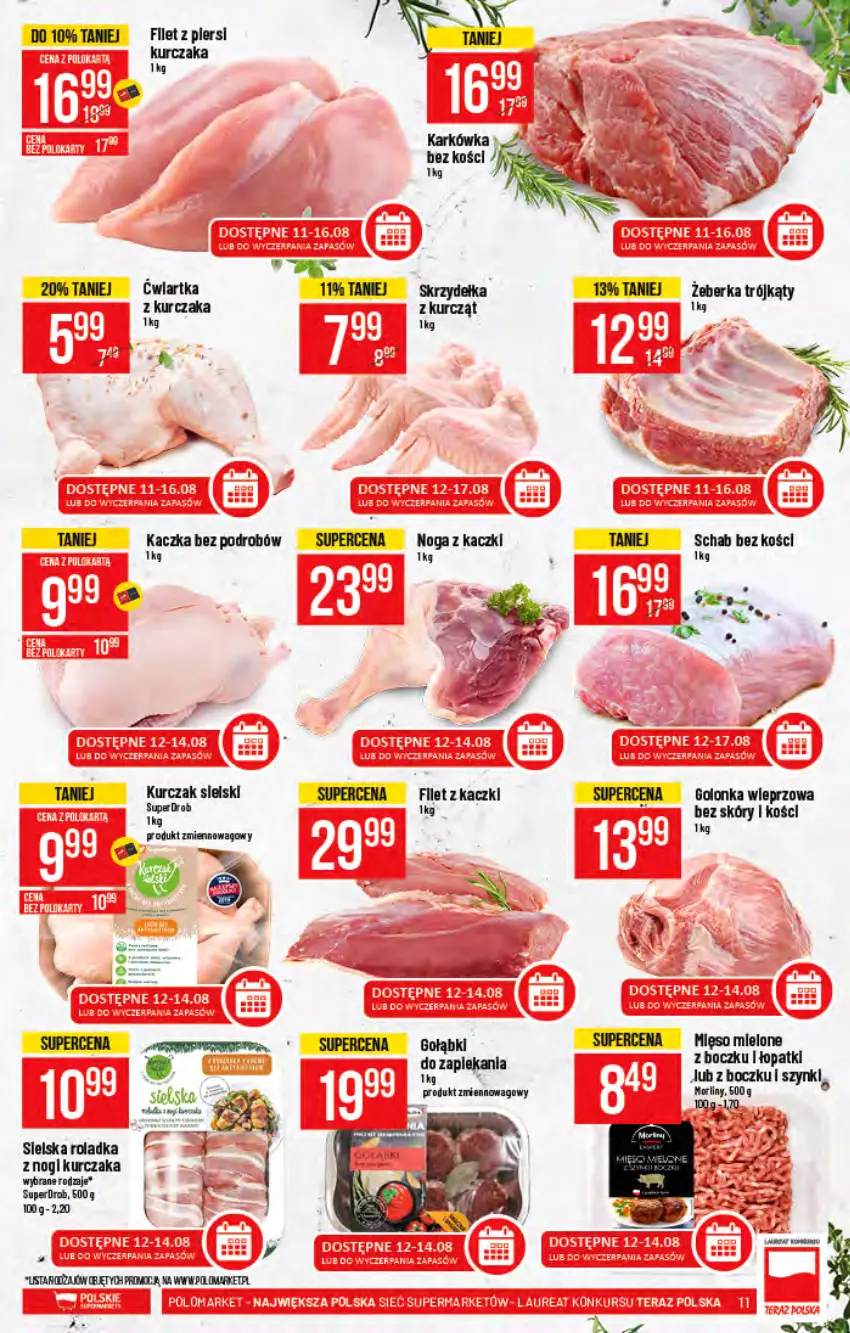 Gazetka promocyjna PoloMarket - Gazetka pomocyjna - ważna 11.08 do 17.08.2021 - strona 11 - produkty: Filet z piersi kurczaka, Golonka wieprzowa, Kaczka, Kurczak, Mięso, Mięso mielone