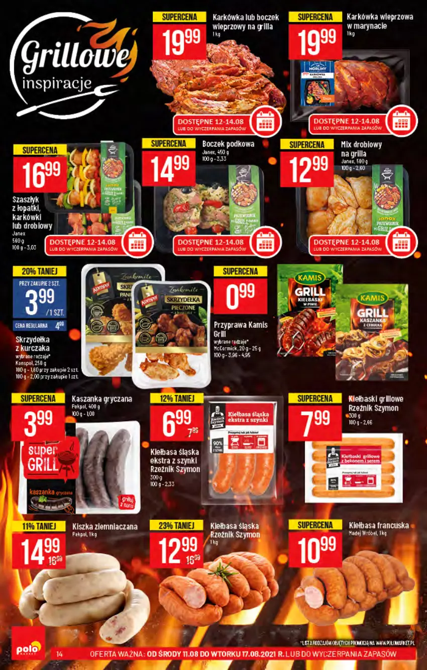 Gazetka promocyjna PoloMarket - Gazetka pomocyjna - ważna 11.08 do 17.08.2021 - strona 14 - produkty: Boczek, Grill, Karkówka wieprzowa, Kasza, Kaszanka, Kiełbasa, Kiełbasa śląska, Mus