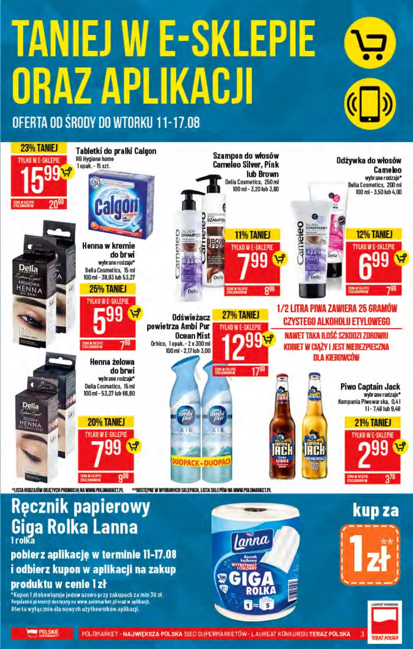 Gazetka promocyjna PoloMarket - Gazetka pomocyjna - ważna 11.08 do 17.08.2021 - strona 3 - produkty: Ambi Pur, BIC, Calgon, Captain Jack, Eleo, Gra, LG, Odżywka, Piec, Piwa, Piwo, Pralki, Pur, Szampon, Tablet