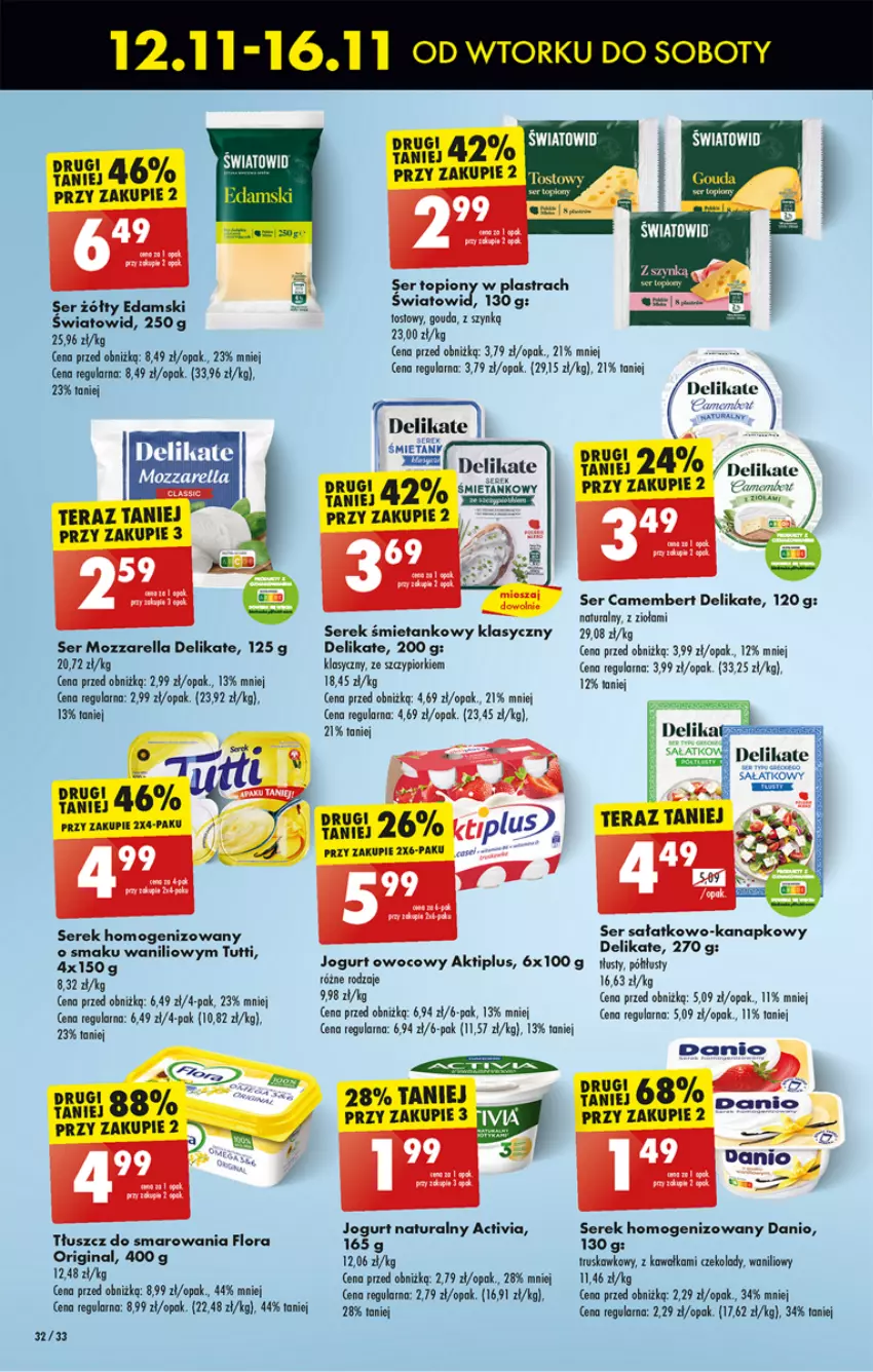 Gazetka promocyjna Biedronka - Od poniedzialku - ważna 18.11 do 23.11.2024 - strona 34 - produkty: Activia, Aktiplus, BIC, Camembert, Danio, Edam, Flora, Gin, Gouda, Jogurt, Jogurt naturalny, Kawa, Mozzarella, Sałat, Ser, Ser sałatkowo-kanapkowy, Serek, Serek homogenizowany, Tera, Top