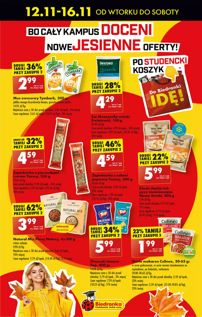 Gazetka promocyjna Biedronka - Od poniedzialku - ważna 18.11 do 23.11.2024 - strona 81 - produkty: Makaron, Mango, Mozzarella, Mus, Orzeszki, Orzeszki ziemne, Piec, Pieczarka, Pur, Salami, Ser, Sos, Szpinak, Tymbark, Zapiekanka