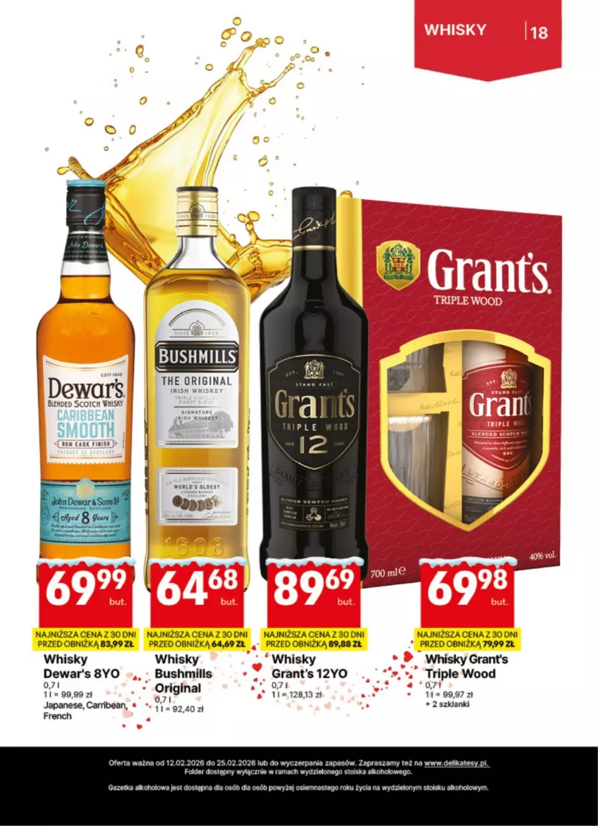 Gazetka promocyjna Delikatesy Centrum - Delibarek DC07-DC08 - ważna 12.02 do 25.02.2026 - strona 18 - produkty: Bushmills, Gin, Gra, Grant's, Lanki, Rama, Rum, Whisky