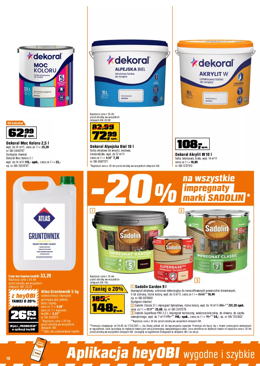 Gazetka promocyjna Obi - Gazetka OBI - ważna 04.06 do 17.06.2025 - strona 10 - produkty: Bryza, Cień, Dekoral, Fa, Farba akrylowa, Farba lateksowa, Farby i tapety, Geoflex, Gra, Grunt, Klej, Mop, Olej, Silikon sanitarny, Tapety, Top, Wylewka samopoziomująca
