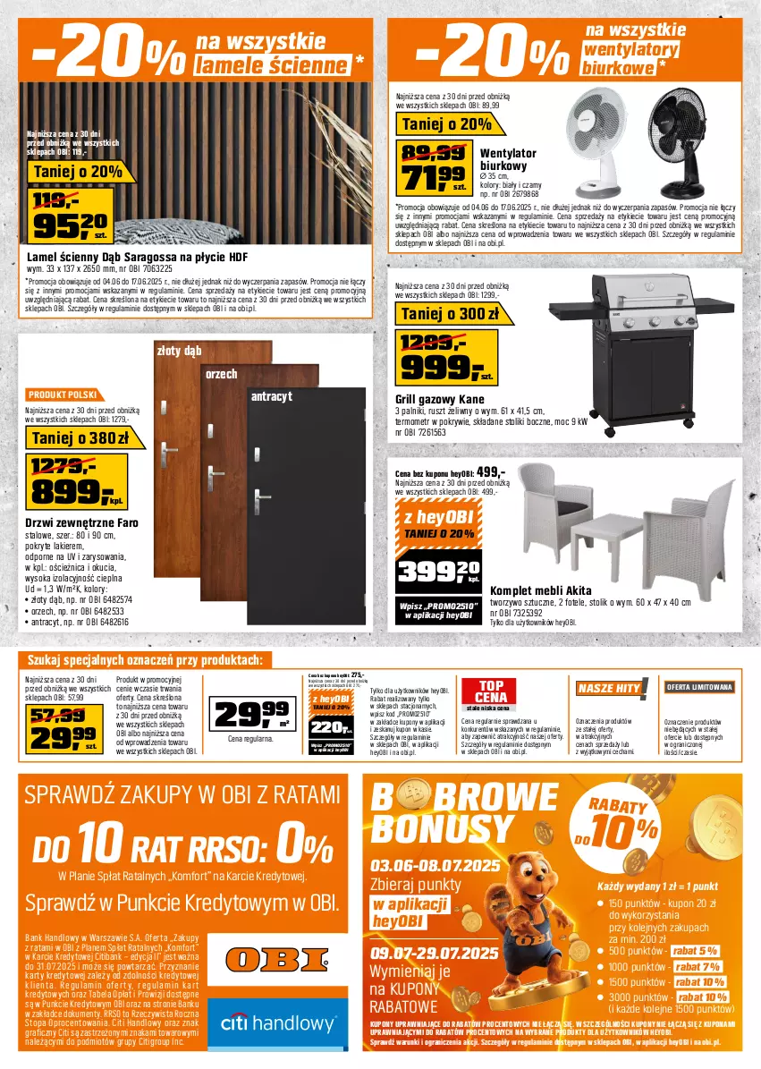 Gazetka promocyjna Obi - Gazetka OBI - ważna 04.06 do 17.06.2025 - strona 16 - produkty: Biurko, Drzwi, Drzwi zewnętrzne, Fa, Fotel, Gra, Grill, Grill gazowy, Lakier, Olej, Por, Sok, Stolik, Termometr, Top