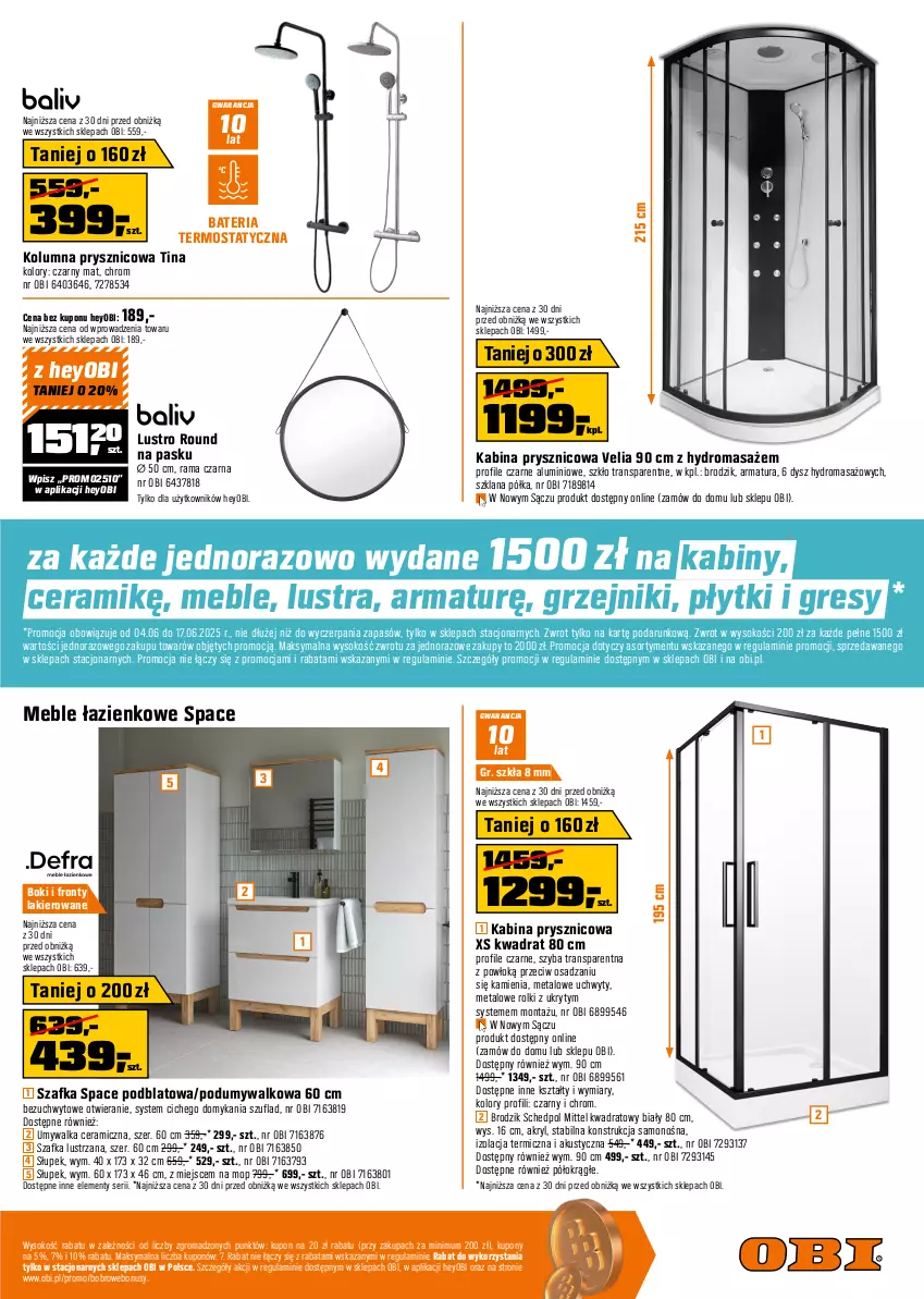Gazetka promocyjna Obi - Gazetka OBI - ważna 04.06 do 17.06.2025 - strona 3 - produkty: Bateria, Brodzik, Deska wolnoopadająca, Gres, Grzejnik, Kabina prysznicowa, Kompakt WC, Lakier, LANA, Lustro, Meble, Meble łazienkowe, Miska, Mop, Olej, Półka, Rama, Rolki, Ser, Słupek, Sok, Szafka, Tera, Termos, Tran, Uchwyty, Umywalka, Wanna