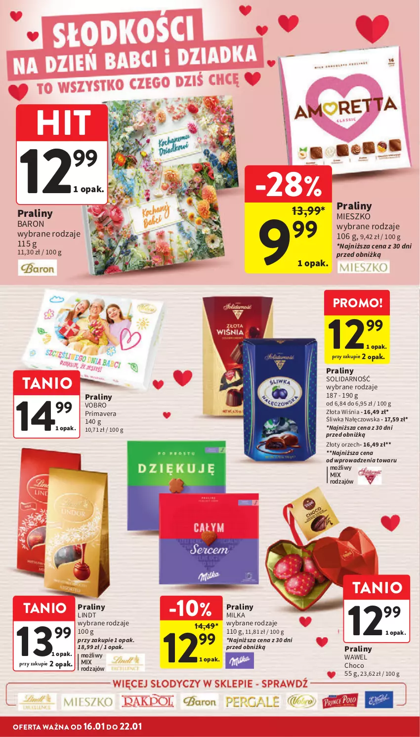 Gazetka promocyjna Intermarche - Gazetka Intermarche - ważna 16.01 do 22.01.2025 - strona 10 - produkty: Lindt, Milka, Praliny, Prima, Primavera, Wawel