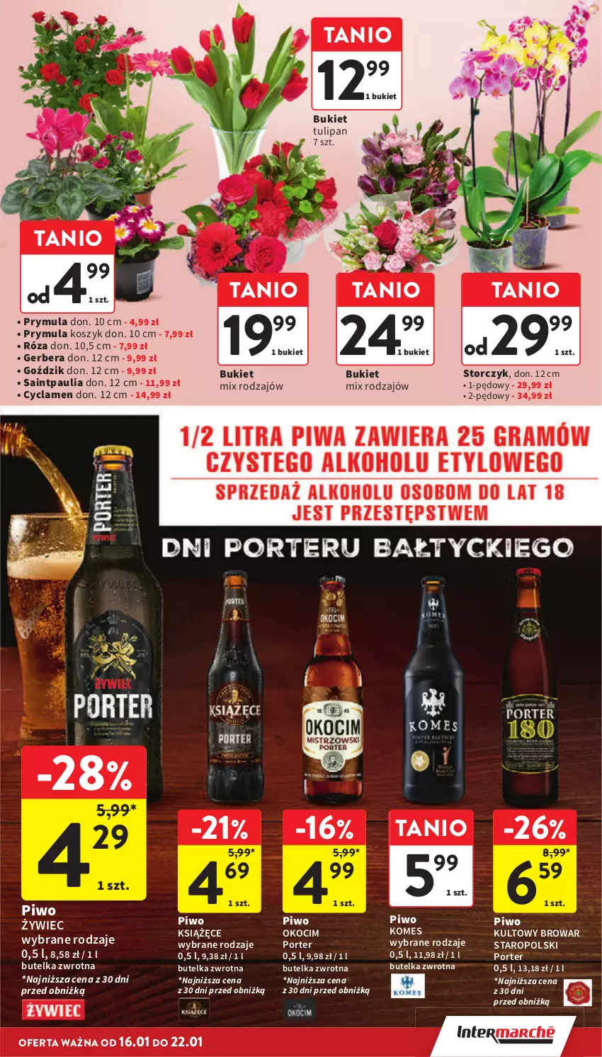 Gazetka promocyjna Intermarche - Gazetka Intermarche - ważna 16.01 do 22.01.2025 - strona 11 - produkty: Bukiet, Gerber, Koc, Kosz, Książęce, Okocim, Piwo, Por, Prymula, Storczyk, Tulipan