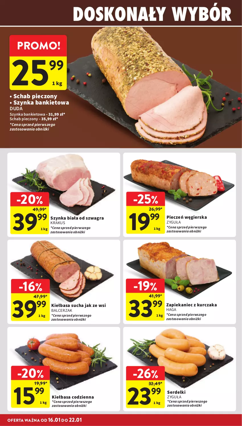 Gazetka promocyjna Intermarche - Gazetka Intermarche - ważna 16.01 do 22.01.2025 - strona 18 - produkty: Duda, Gra, Kiełbasa, Krakus, Kurczak, Piec, Schab pieczony, Ser, Serdelki, Szynka, Szynka biała