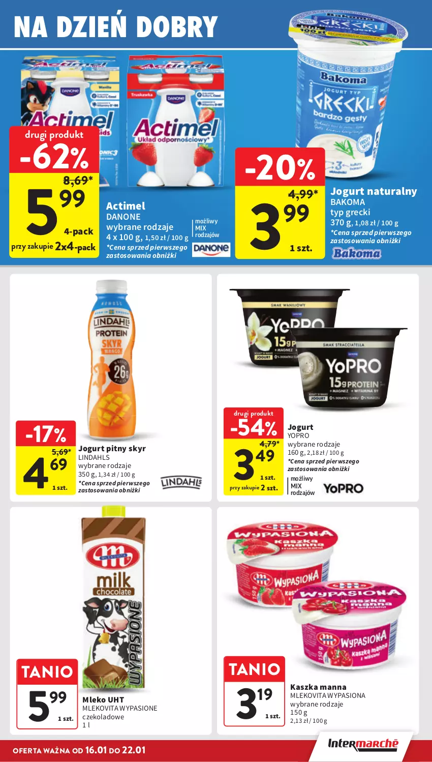 Gazetka promocyjna Intermarche - Gazetka Intermarche - ważna 16.01 do 22.01.2025 - strona 25 - produkty: Actimel, Bakoma, Danone, Jogurt, Jogurt naturalny, Jogurt pitny, Mleko, Mlekovita