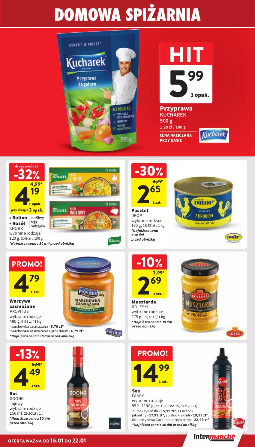 Gazetka promocyjna Intermarche - Gazetka Intermarche - ważna 16.01 do 22.01.2025 - strona 29 - produkty: Bulion, Fa, Knorr, Kucharek, Lion, Marchewka, Mus, Musztarda, Pasztet, Rosół, Sos, Warzywa