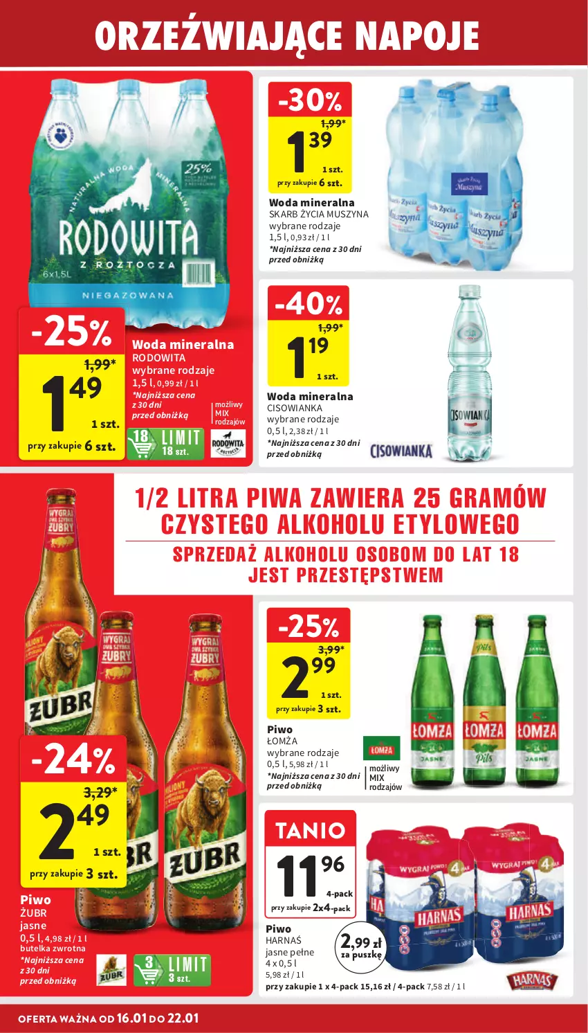 Gazetka promocyjna Intermarche - Gazetka Intermarche - ważna 16.01 do 22.01.2025 - strona 34 - produkty: Cisowianka, Gra, Harnaś, Mus, Piwa, Piwo, Szyna, Woda, Woda mineralna