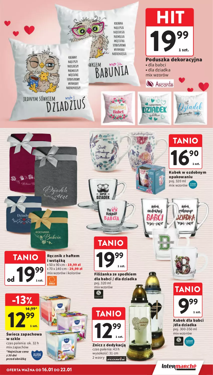 Gazetka promocyjna Intermarche - Gazetka Intermarche - ważna 16.01 do 22.01.2025 - strona 9 - produkty: Filiżanka, Kubek, Poduszka, Poduszka dekoracyjna, Ręcznik, Sok, Znicz