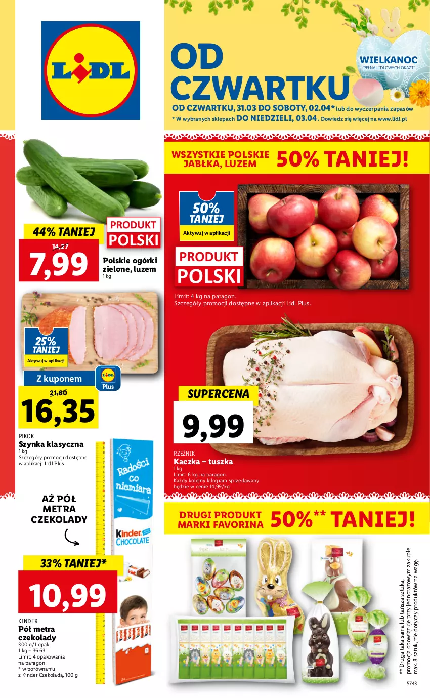 Gazetka promocyjna Lidl - GAZETKA - ważna 31.03 do 03.04.2022 - strona 1 - produkty: Fa, Gra, Jabłka, Kaczka, Kinder, Olej, PIKOK, Por, Szynka, Tusz