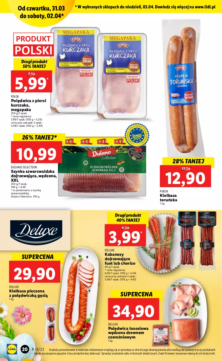 Gazetka promocyjna Lidl - GAZETKA - ważna 31.03 do 03.04.2022 - strona 20 - produkty: Dulano, Kabanos, Kiełbasa, Kurczak, Piec, PIKOK, Polędwica, Por, Sos, Szynka