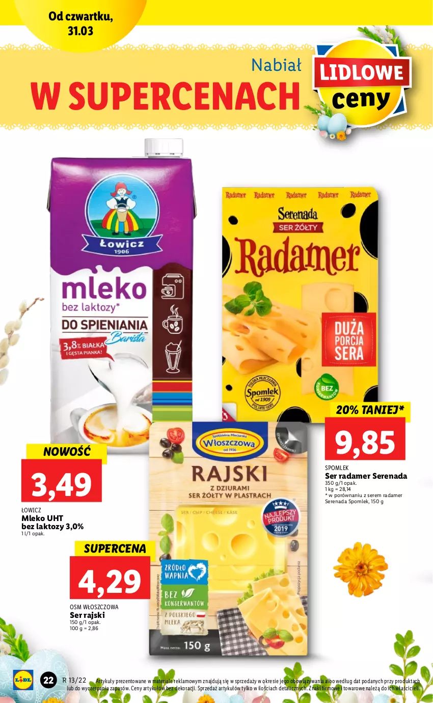 Gazetka promocyjna Lidl - GAZETKA - ważna 31.03 do 03.04.2022 - strona 22 - produkty: Mleko, Por, Radamer, Ser