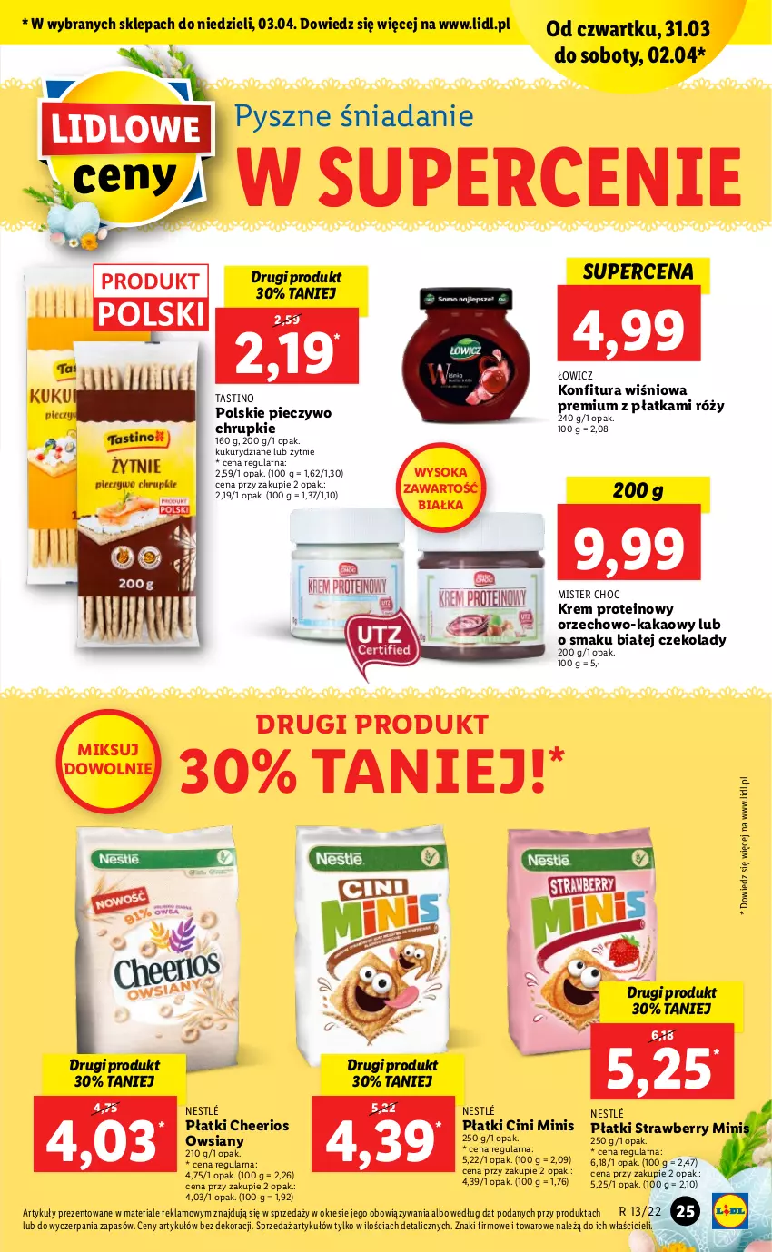 Gazetka promocyjna Lidl - GAZETKA - ważna 31.03 do 03.04.2022 - strona 25 - produkty: Cheerios, Chrupki, Cini Minis, Kakao, Konfitura, Nestlé, Piec, Pieczywo, Pieczywo chrupkie, Sok