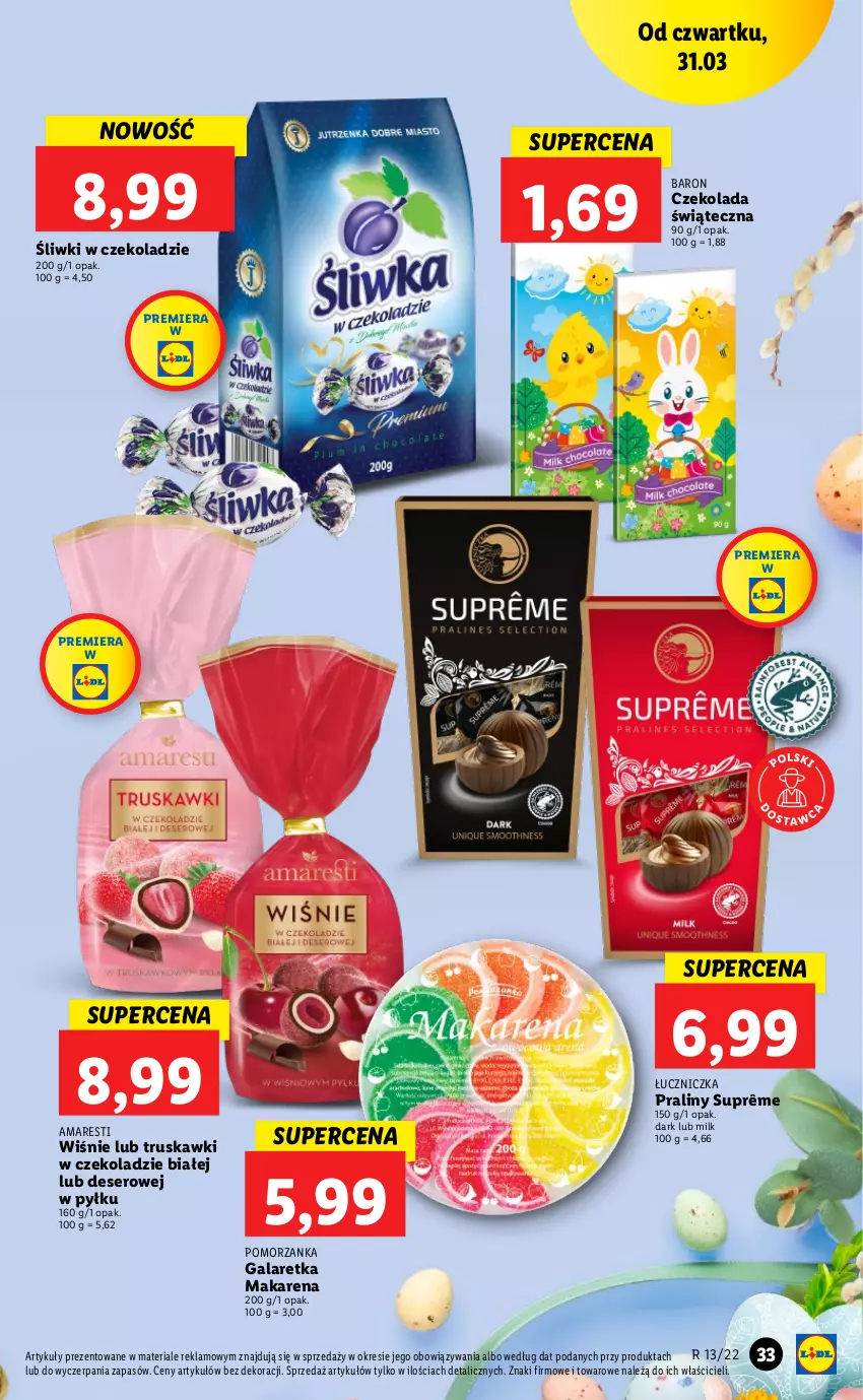 Gazetka promocyjna Lidl - GAZETKA - ważna 31.03 do 03.04.2022 - strona 33 - produkty: Czekolada, Deser, Gala, Galaretka, Praliny, Ser, Truskawki, Znicz