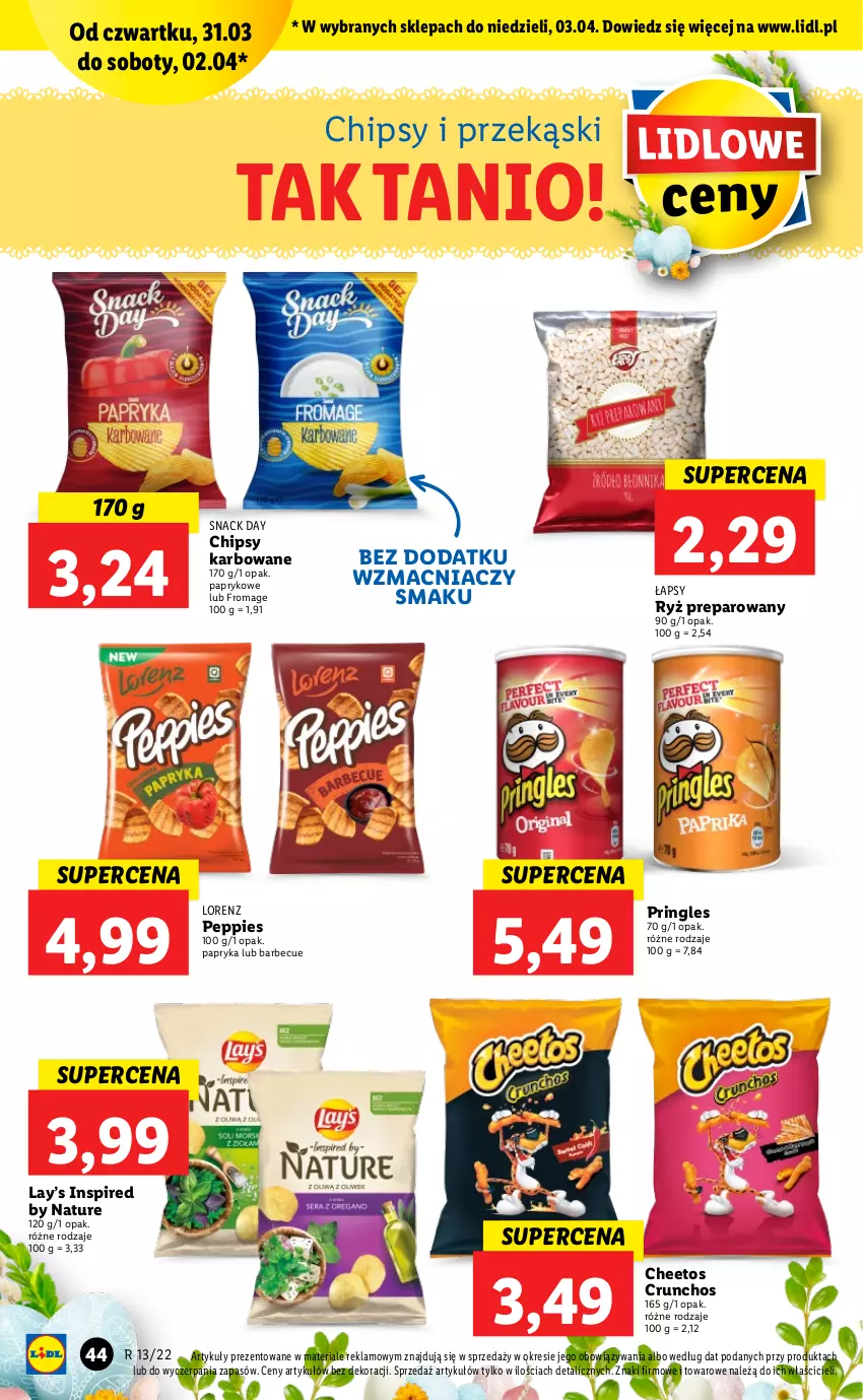 Gazetka promocyjna Lidl - GAZETKA - ważna 31.03 do 03.04.2022 - strona 44 - produkty: Cheetos, Chipsy, Lay’s, Lorenz, Papryka, Pringles, Ryż