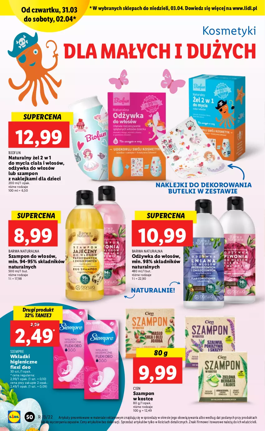 Gazetka promocyjna Lidl - GAZETKA - ważna 31.03 do 03.04.2022 - strona 50 - produkty: Barwa Naturalna, Dzieci, Klej, Odżywka, Szampon, Wkładki