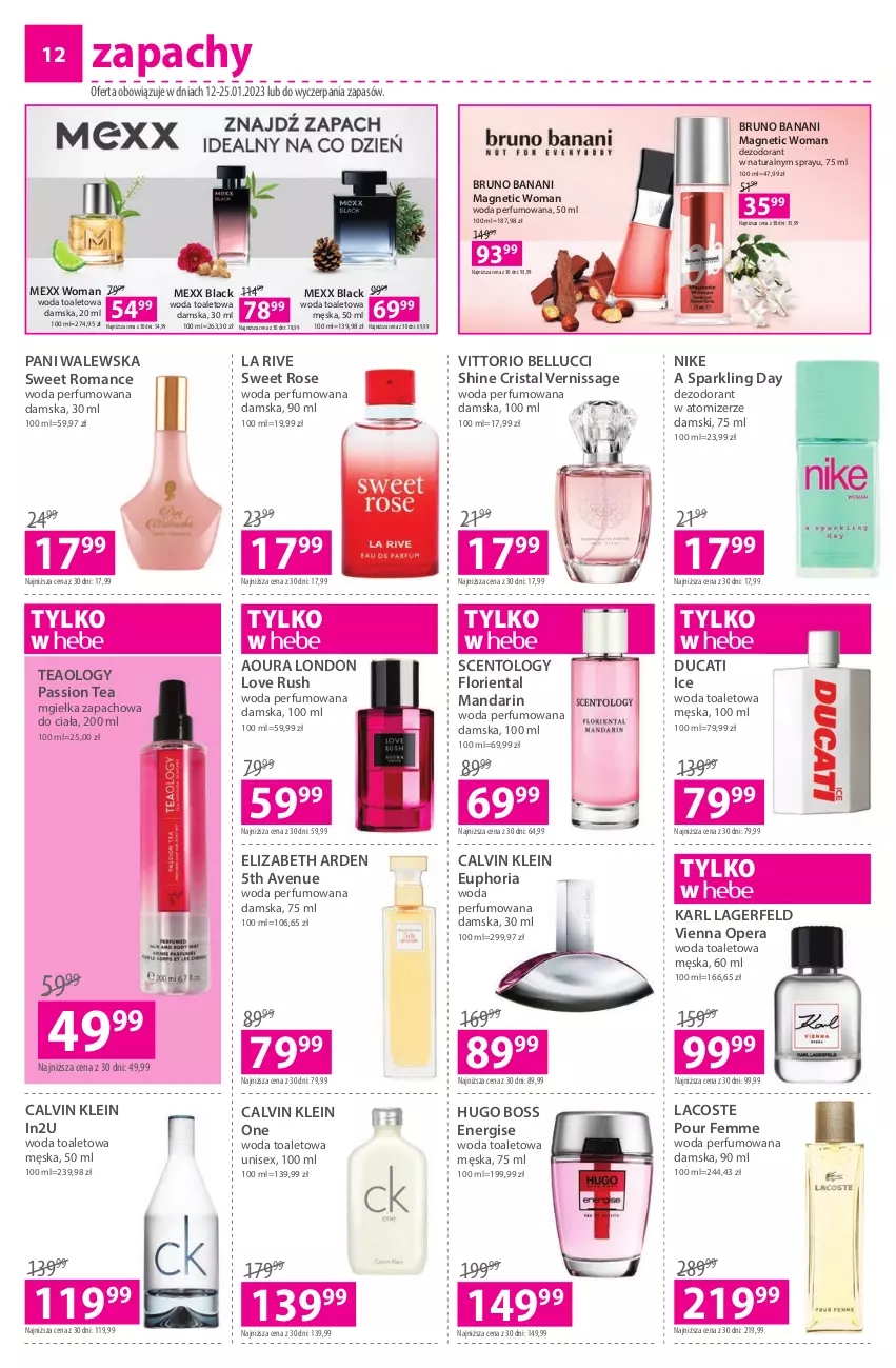 Gazetka promocyjna Hebe - Gazetka - ważna 12.01 do 25.01.2023 - strona 12 - produkty: Bell, Bruno Banani, Calvin Klein, Dezodorant, Ducati, Elizabeth Arden, Hugo Boss, Karl Lagerfeld, La Rive, Lack, Lacoste, Mexx, Nike, Perfum, Woda, Woda perfumowana, Woda toaletowa