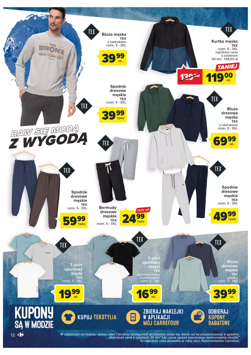 Gazetka promocyjna Carrefour - Gazetka Jeansowa moda - ważna 21.02 do 04.03.2023 - strona 14 - produkty: Bermudy, Bluza, Bluza dresowa, Dres, Klej, Kurtka, Spodnie, Spodnie dresowe