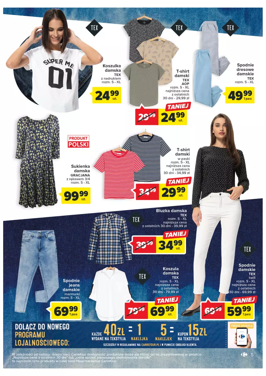 Gazetka promocyjna Carrefour - Gazetka Jeansowa moda - ważna 21.02 do 04.03.2023 - strona 7 - produkty: Dres, Klej, Kosz, Koszula, Koszulka, Por, Spodnie, Sukienka, T-shirt