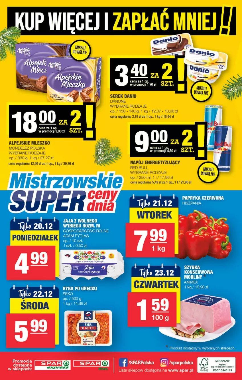 Gazetka promocyjna Spar - SparExpress - ważna 12.12 do 22.12.2021 - strona 4 - produkty: Danio, Danone, Mleczko, Red Bull, Ser, Serek