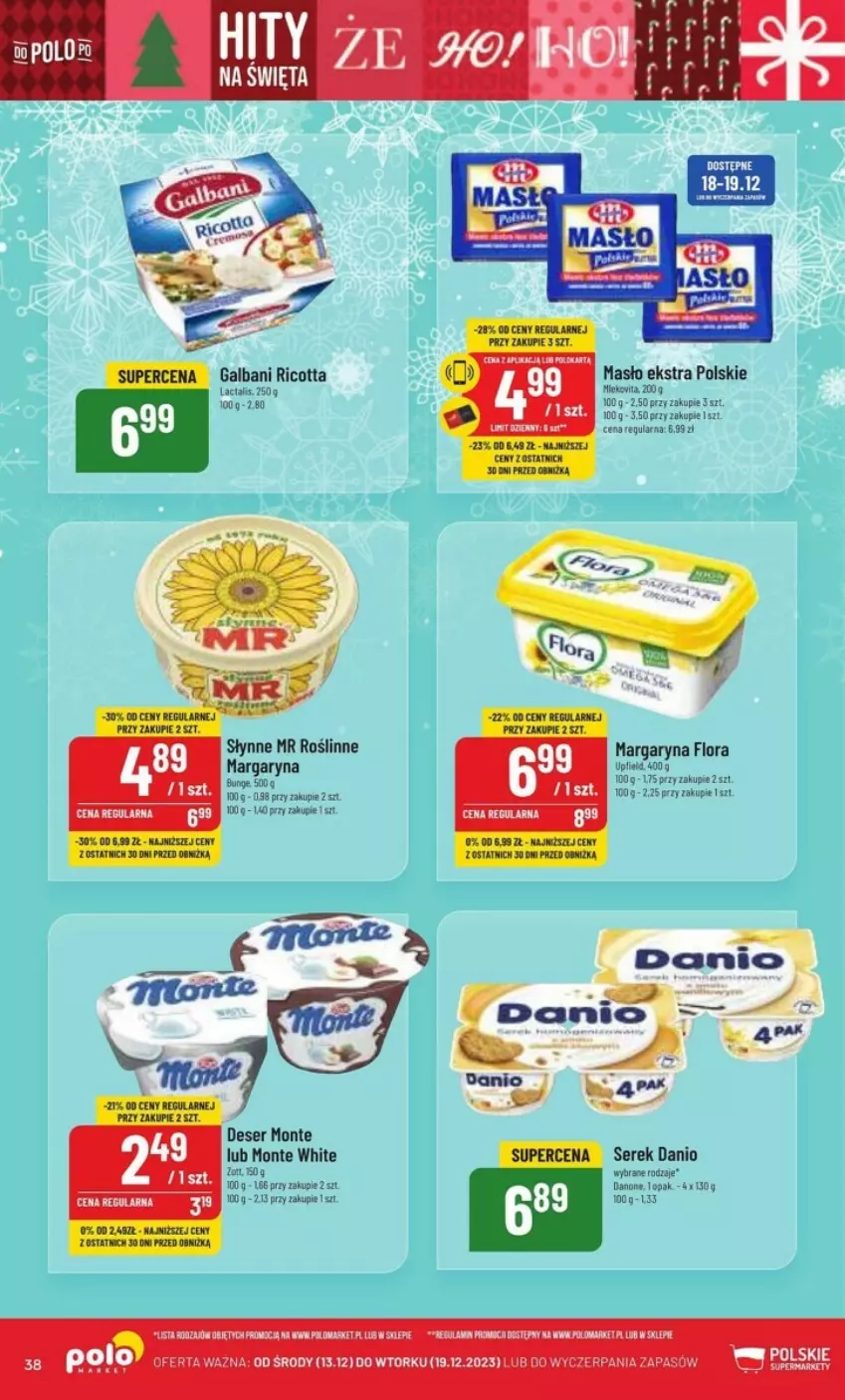 Gazetka promocyjna PoloMarket - ważna 13.12 do 19.12.2023 - strona 32 - produkty: Deser, Galbani, Margaryna, Monte, Ricotta, Ser