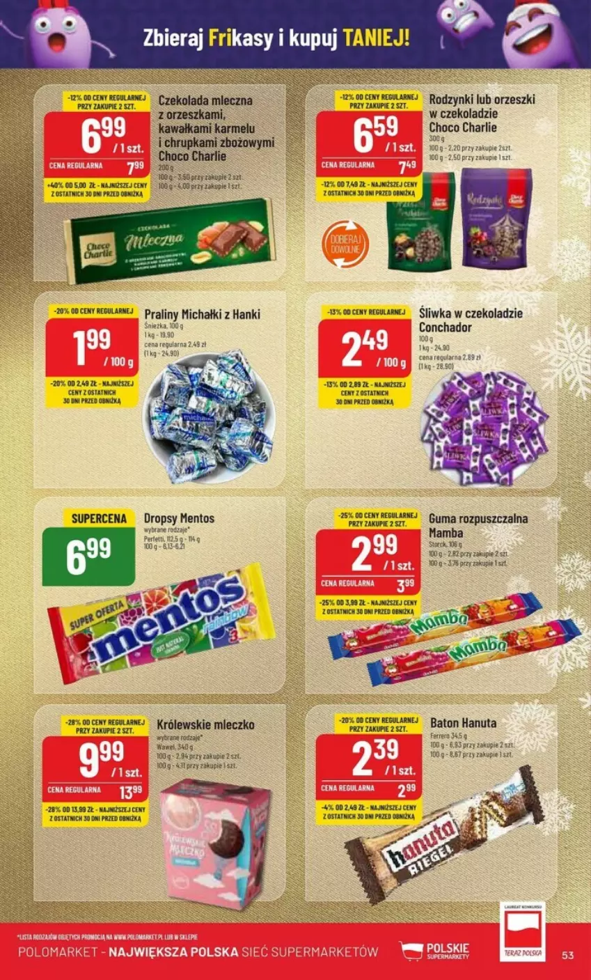 Gazetka promocyjna PoloMarket - ważna 13.12 do 19.12.2023 - strona 49 - produkty: Czekolada, Czekolada mleczna, Guma rozpuszczalna, Mentos, Michałki, Orzeszki, Praliny, Rodzynki