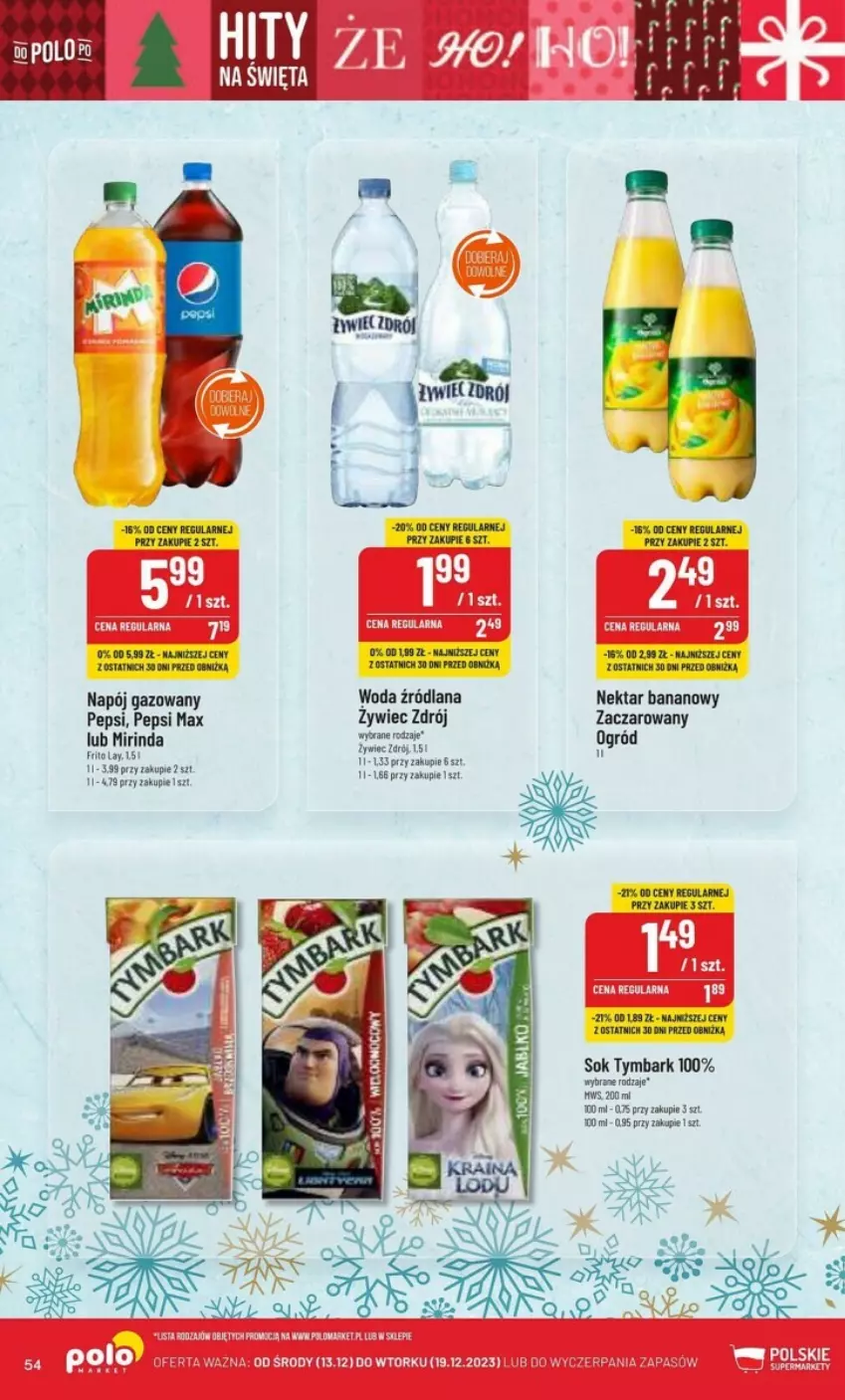 Gazetka promocyjna PoloMarket - ważna 13.12 do 19.12.2023 - strona 50 - produkty: LANA, Mirinda, Napój, Napój gazowany, Nektar, Nektar bananowy, Ogród, Pepsi, Pepsi max, Sok, Tymbark, Woda