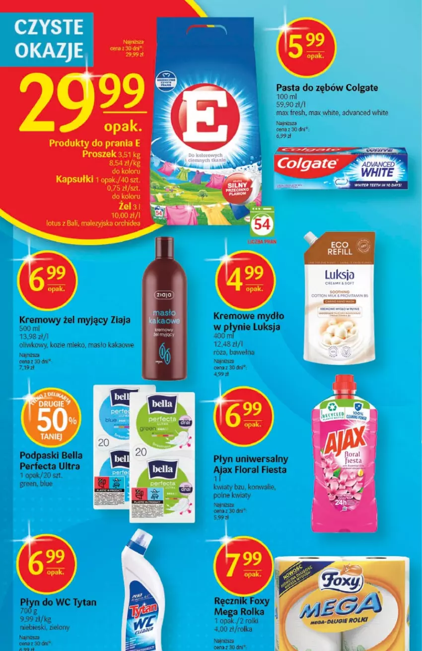 Gazetka promocyjna Delikatesy Centrum - Gazetka DC01 - ważna 03.01 do 11.01.2023 - strona 30 - produkty: Ajax, Colgate, Flora, Foxy, Kakao, LG, Luksja, Masło, Mleko, Mydło, Pasta do zębów, Perfecta, Płyn do wc, Ręcznik, Rolki, Róża, Tytan, Ziaja