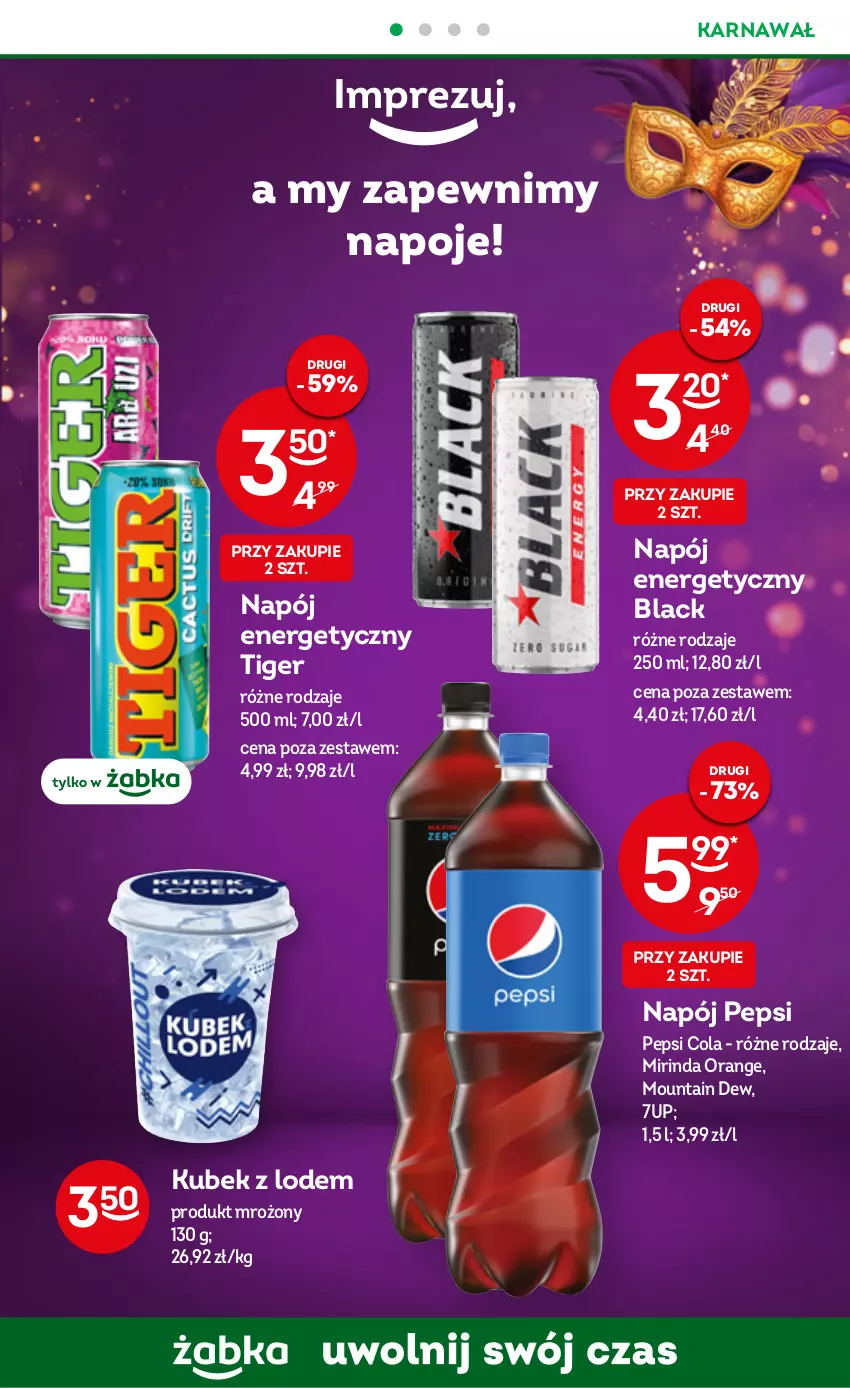 Gazetka promocyjna Żabka - ważna 25.01 do 31.01.2023 - strona 10 - produkty: 7up, Kubek, Lack, Mirinda, Napój, Napój energetyczny, Napoje, Pepsi, Tiger