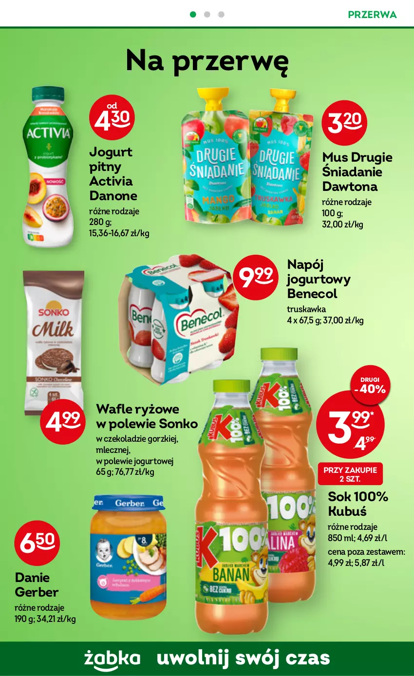 Gazetka promocyjna Żabka - ważna 25.01 do 31.01.2023 - strona 32 - produkty: Activia, Benecol, Danone, Dawtona, Gerber, Jogurt, Jogurt pitny, Kubuś, Mus, Napój, Ryż, Sok, Sonko, Wafle