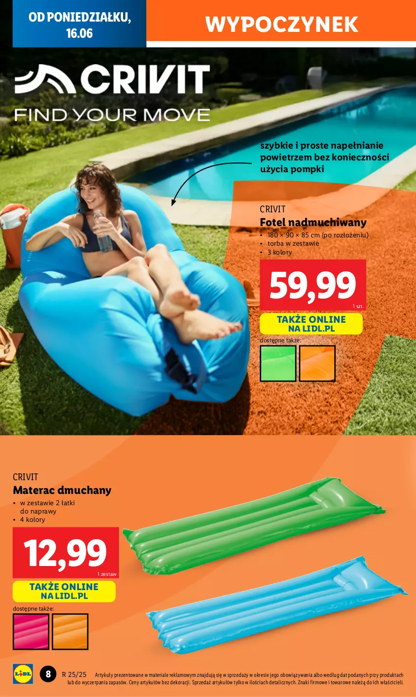 Gazetka promocyjna Lidl - GAZETKA - ważna 09.06 do 21.06.2025 - strona 10 - produkty: Fotel, Materac, Materac dmuchany, Tera, Torba