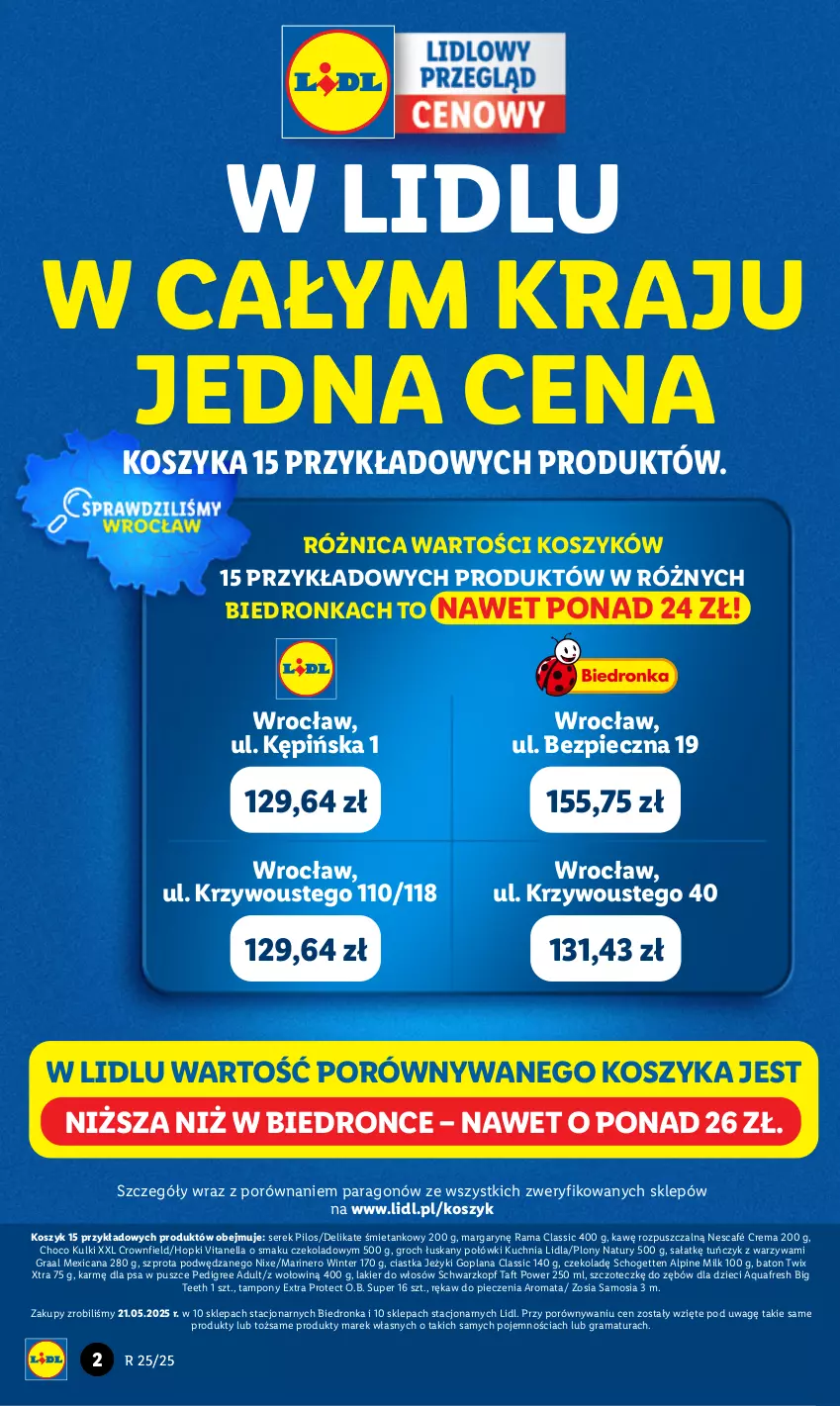 Gazetka promocyjna Lidl - GAZETKA - ważna 09.06 do 21.06.2025 - strona 2 - produkty: Aquafresh, Baton, Ciastka, Dron, Dzieci, Goplana, Gra, Graal, Groch, Jeżyki, Kosz, Kuchnia, Lakier, Lakier do włosów, LANA, Nescafé, O.B., Pedigree, Piec, Pilos, Por, Rama, Rękaw do pieczenia, Sałat, Schogetten, Schwarzkopf, Ser, Serek, Szprot, Taft, Tampony, Tuńczyk, Twix, Warzywa