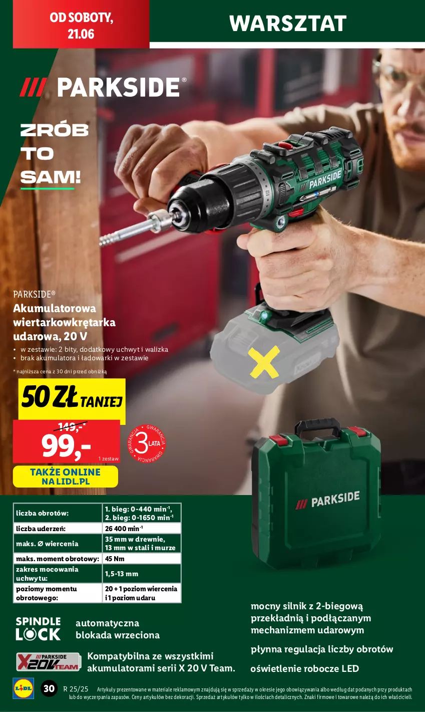 Gazetka promocyjna Lidl - GAZETKA - ważna 09.06 do 21.06.2025 - strona 38 - produkty: Akumulator, Akumulatorowa wiertarkowkrętark, Parkside, Ser, Tarka, Walizka, Wiertarkowkrętarka, Wkręt, Wkrętarka