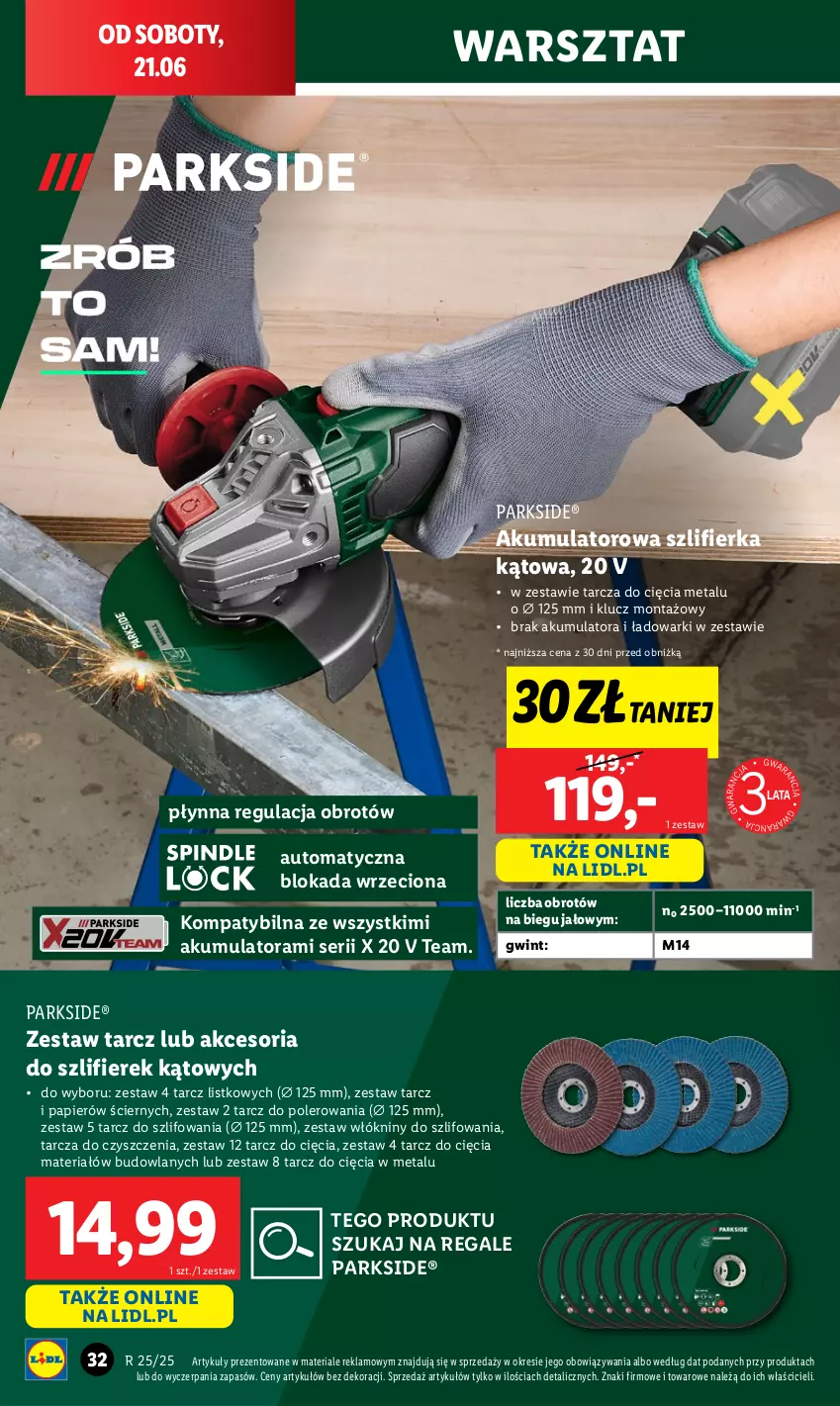 Gazetka promocyjna Lidl - GAZETKA - ważna 09.06 do 21.06.2025 - strona 40 - produkty: Akumulator, Papier, Parkside, Ser, Szlifierka, Szlifierka kątowa