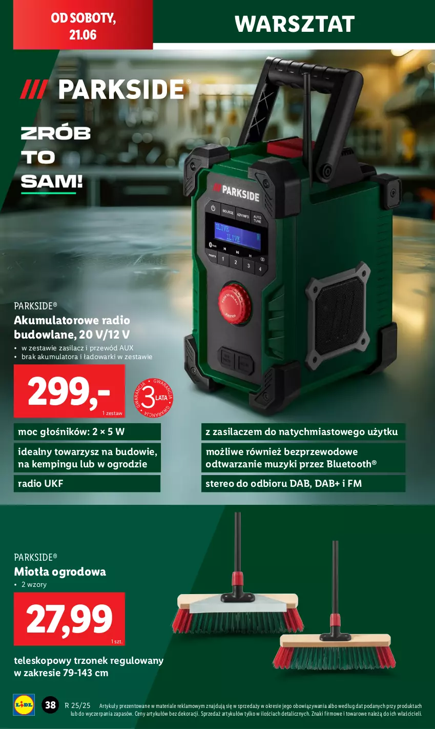Gazetka promocyjna Lidl - GAZETKA - ważna 09.06 do 21.06.2025 - strona 46 - produkty: Akumulator, Głośnik, Miotła, Parkside, Przewód, Teleskop